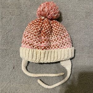 Zara Pink and Cream Knit Pom Pom Hat Kids Size 2–3T
